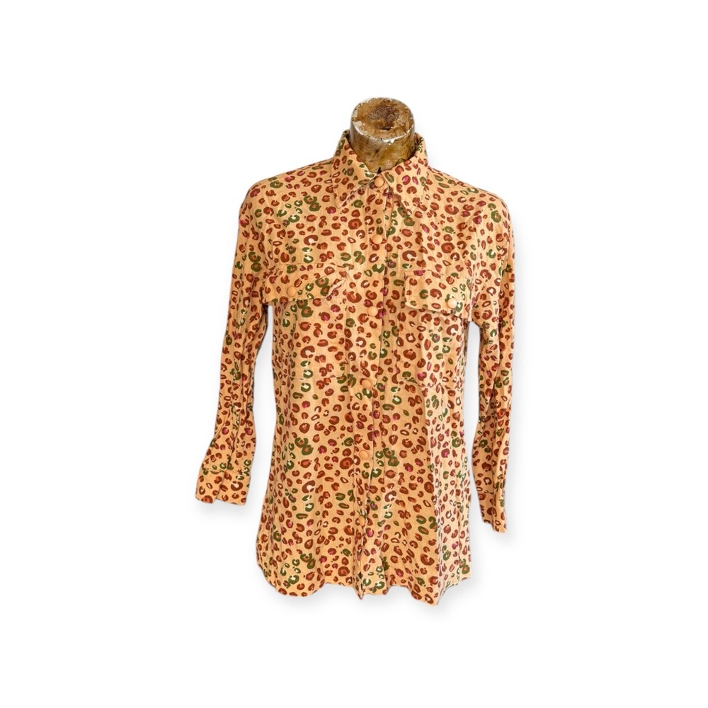 Blue Steel top cheetah pattern stylish leopard print button-up shirt retro style